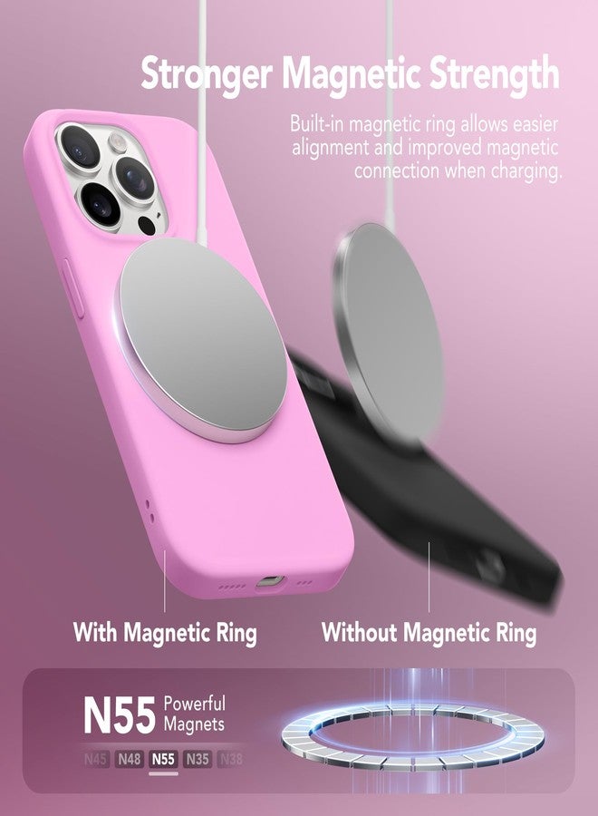 GONEZ Magnetic for iPhone 15 Pro Case, Compatible with MagSafe, [Screen Protector + Camera Lens Protector], Silicone Shockproof Anti-Scratch Protective Phone Case 6.1 inch, Rose Pink - Image 3