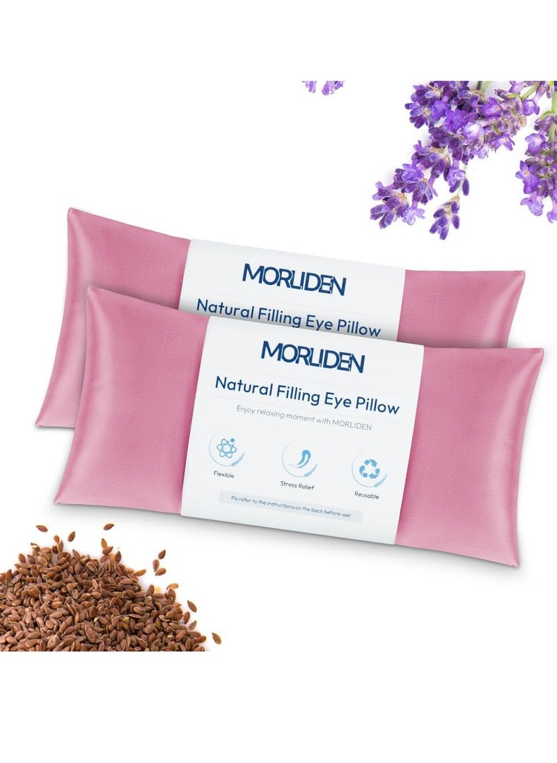 MORLIDEN - Lavender Eye Pillows for Relaxation, Yoga Eye Pillow for Meditation, Microwavable Weighted Eye Pillow for Yoga, Moist Heat & Cold Eye Compress with Aromatherapy (Pink) - 2 Pack - Image 1