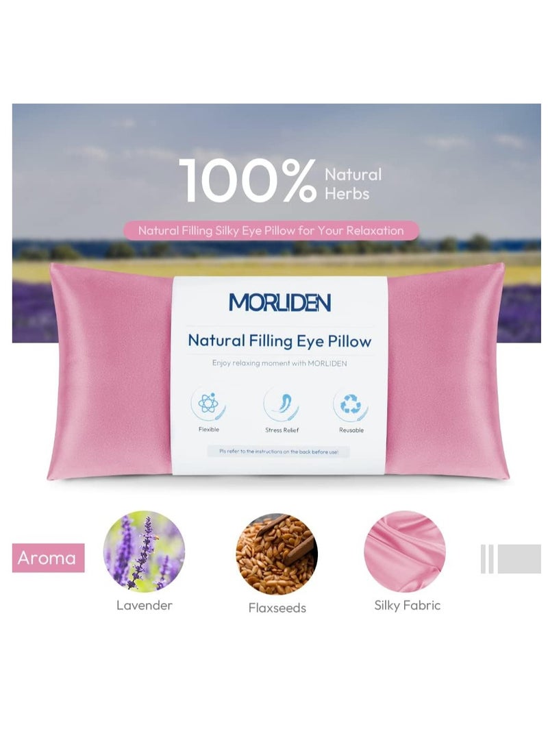 MORLIDEN - Lavender Eye Pillows for Relaxation, Yoga Eye Pillow for Meditation, Microwavable Weighted Eye Pillow for Yoga, Moist Heat & Cold Eye Compress with Aromatherapy (Pink) - 2 Pack - Image 1