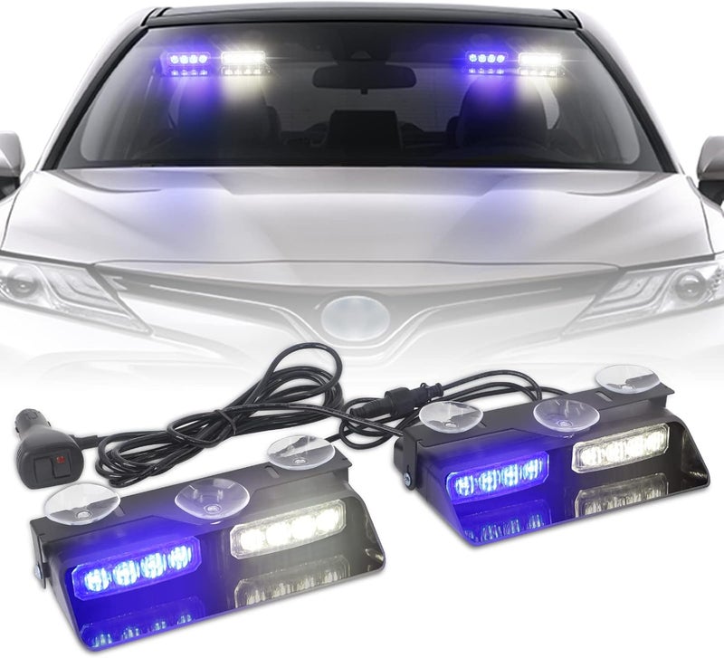 XRIDONSEN 2in1 Dash Emergency Strobe Lights - Blue/White Warning Safety Flash Lights with Suction Cups - Image 1