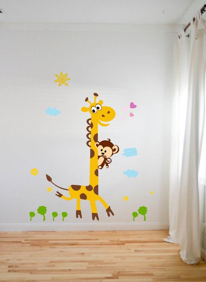 Akki Wold Giraffe and Monkey Wall Decal Sticker, Cute Safari Animals Nursery Sticker, Kids Room Decoration Sticker, (Size - 75x51 CM) - Image 1