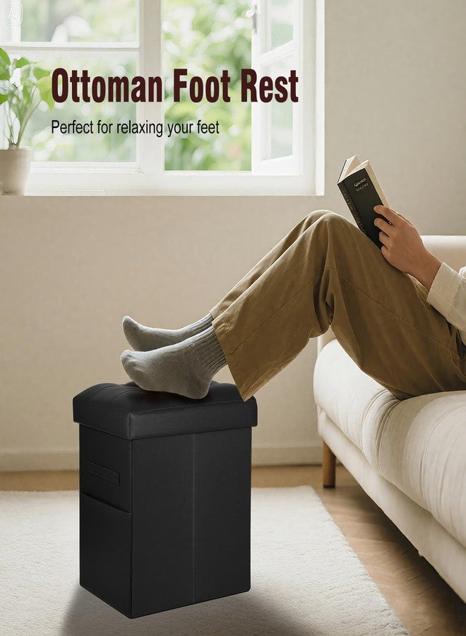 BelugaHelper Storage Ottoman Foot Rest Stool with Thicker Foam Padded Seat. Slim Tall Folding Leather Small Ottoman with Storage Furniture for Dorm Living Room Bedroom Coffee Table 350 lbs, 17x13x17in, Black - Image 2