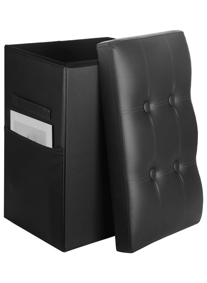 BelugaHelper Storage Ottoman Foot Rest Stool with Thicker Foam Padded Seat. Slim Tall Folding Leather Small Ottoman with Storage Furniture for Dorm Living Room Bedroom Coffee Table 350 lbs, 17x13x17in, Black - Image 1