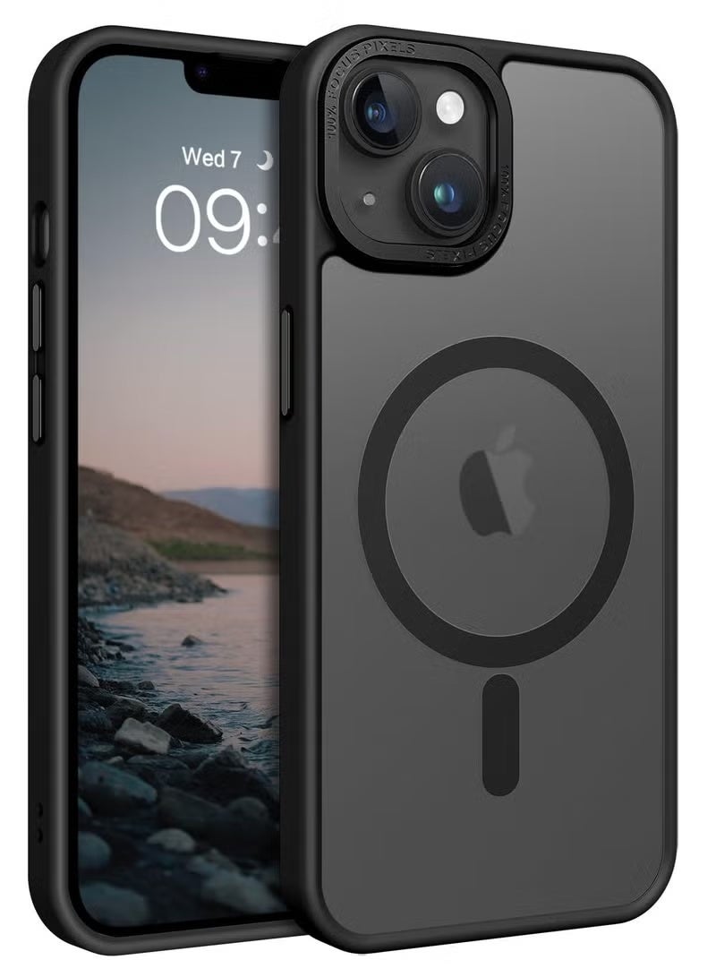 Gecomo iPhone 14 Plus MagSafe Case Magnetic Back Cover,【Full Shockproof Protection】Translucent Matte Back, Slim Phone Cover with Strong Magnet for Apple 14 Plus (2022)(Black) - Image 1