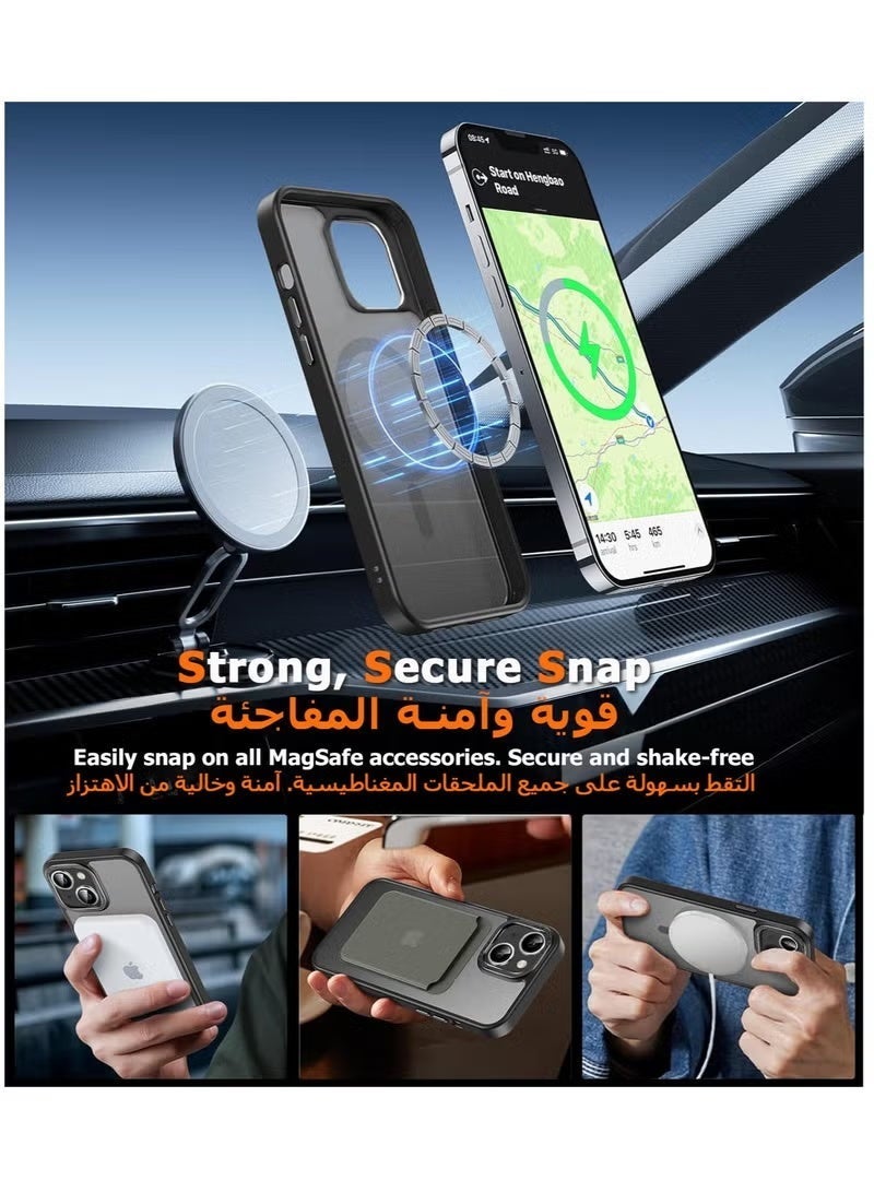 Gecomo iPhone 14 Plus MagSafe Case Magnetic Back Cover,【Full Shockproof Protection】Translucent Matte Back, Slim Phone Cover with Strong Magnet for Apple 14 Plus (2022)(Black) - Image 3