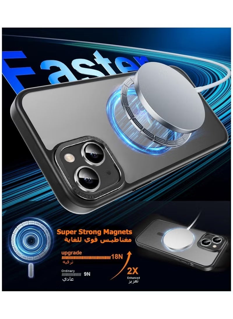 Gecomo iPhone 14 Plus MagSafe Case Magnetic Back Cover,【Full Shockproof Protection】Translucent Matte Back, Slim Phone Cover with Strong Magnet for Apple 14 Plus (2022)(Black) - Image 2