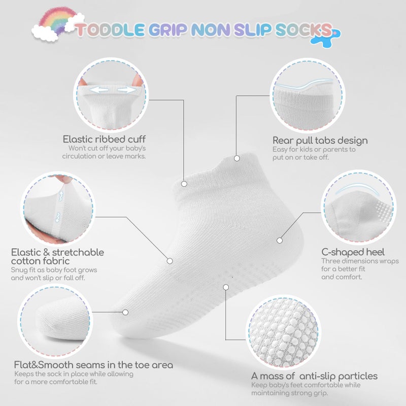 Aroveea Baby Toddler Socks Grip Non Slip Boys Girls Cotton 12 Pack for 3-5T Kids Ankle Cute Socks 6M-7Years - Image 3