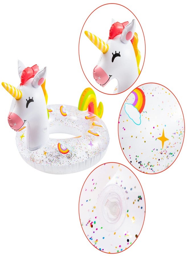 Zainpe Unicorn Inflatable Pool Float with Glitters Inflation Swimming Ring Outdoor Water Inflatable Lounge Raft Tube Summer Fun Beach Floaties Vinyl Swim Floaty Pool Toy for Kids Adults White - Image 3