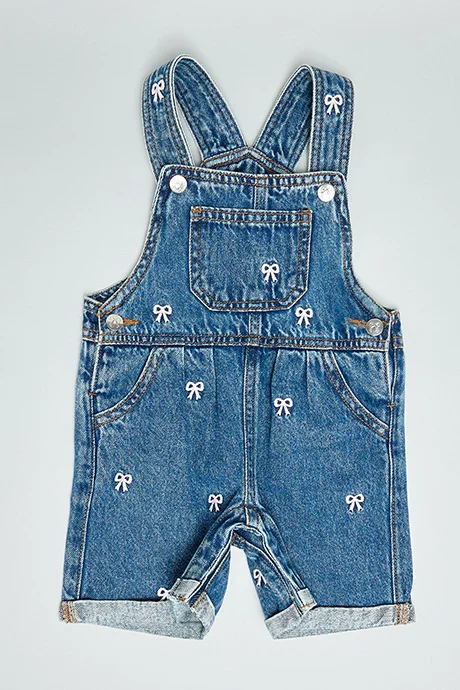 R&b Solid Top & Embroidered Dungaree Set