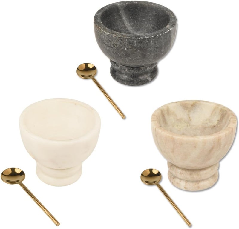 Cruiser’s Cache Cruiser’s Caché Marble Salt and Spice Cellars or Dipping Bowls with Gold Spoons | Set of 3 - Image 1