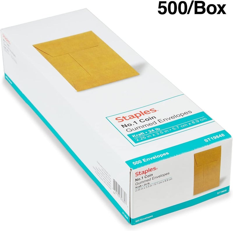 Staples 535062 Gummed Currency Envelopes 2 14Inch x 3 12Inch Brown 500Box 19848CC - Image 4