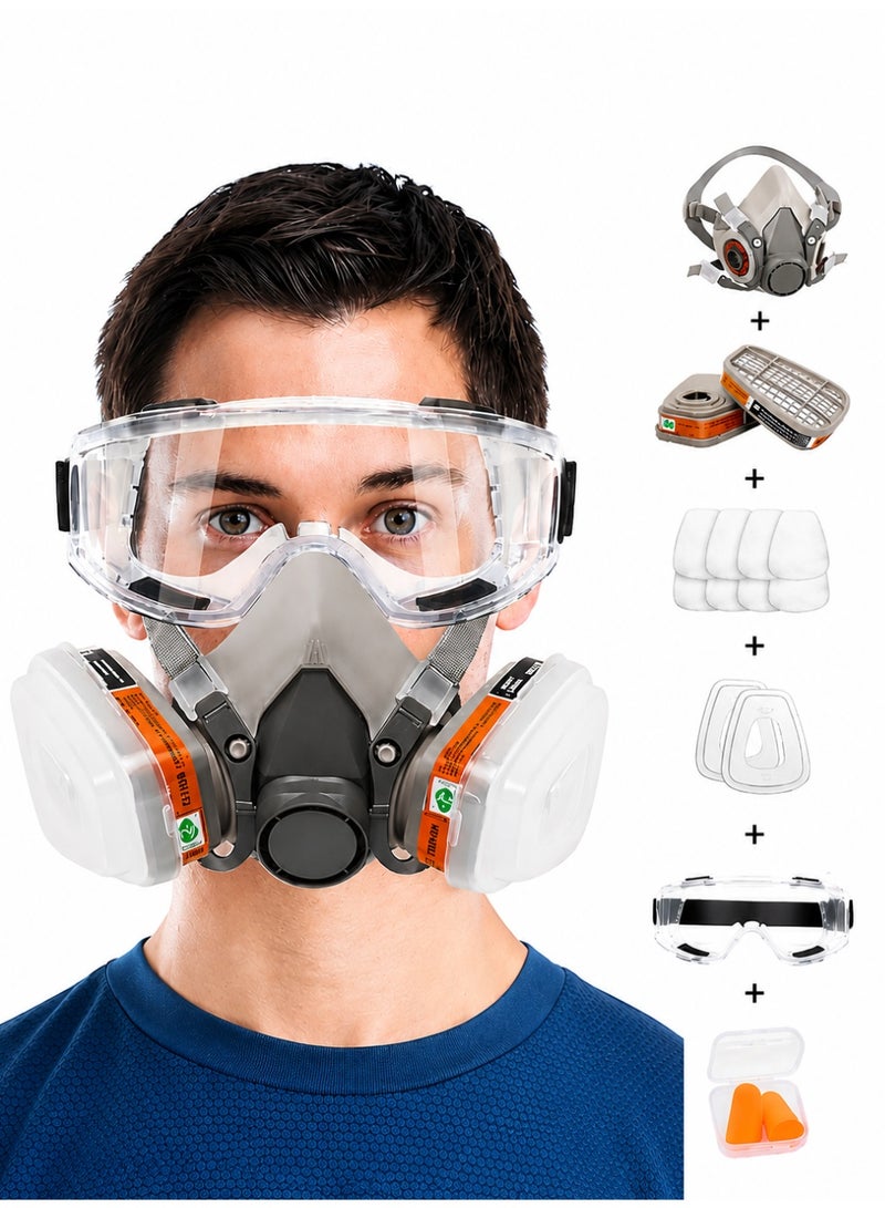 Lecran Reusable Respirator Mask - Half Face Gas Mask with Safety Glasses & Filters for Painting, Welding, Woodworking - Professional Work Protection (Medium Size) - Image 1