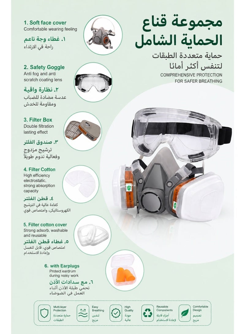 Lecran Reusable Respirator Mask - Half Face Gas Mask with Safety Glasses & Filters for Painting, Welding, Woodworking - Professional Work Protection (Medium Size) - Image 2