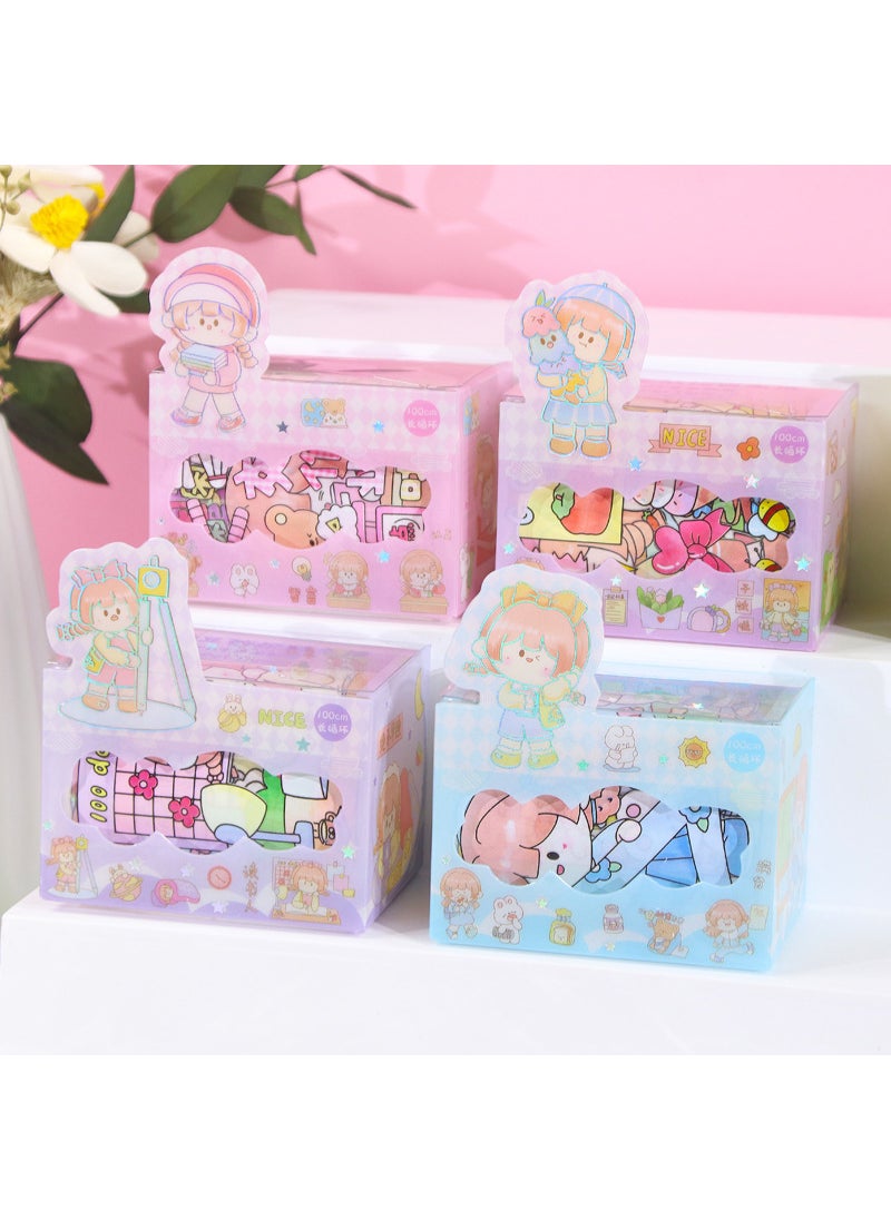 Generic - Cute Cartoon Series Special Oil Hand Tape Stickers Handbook Material Decoration Colorful Pet Tape Full Set Children Day Gifts [Campus Life of Small Sugar Beans] PET Single Box - Image 1