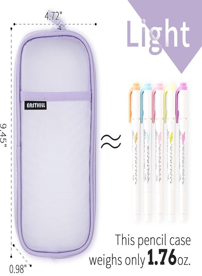 EASTHILL Grid Mesh Pen Pencil Case with Zipper Clear Makeup Color Pouch Cosmetics Bag Multi-Purpose Travel School Teen Girls Transparent Stationary Bag Office Organizer Box for Adluts(Purple) - Image 4