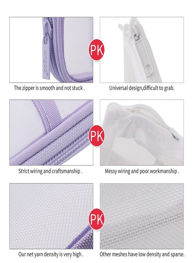 EASTHILL Grid Mesh Pen Pencil Case with Zipper Clear Makeup Color Pouch Cosmetics Bag Multi-Purpose Travel School Teen Girls Transparent Stationary Bag Office Organizer Box for Adluts(Purple) - Image 5