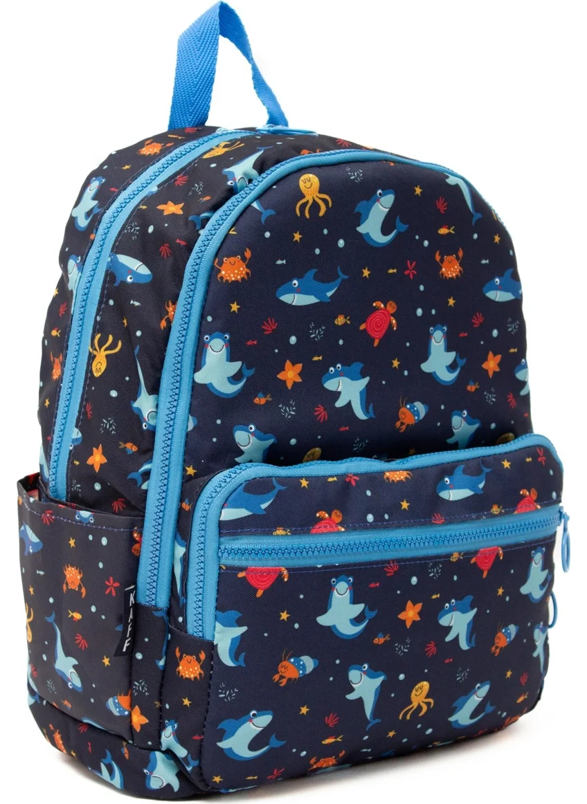 Kaff Whale Patterned Navy Blue 4 Compartment Water Resistant Boys Primary School Backpack - 020201