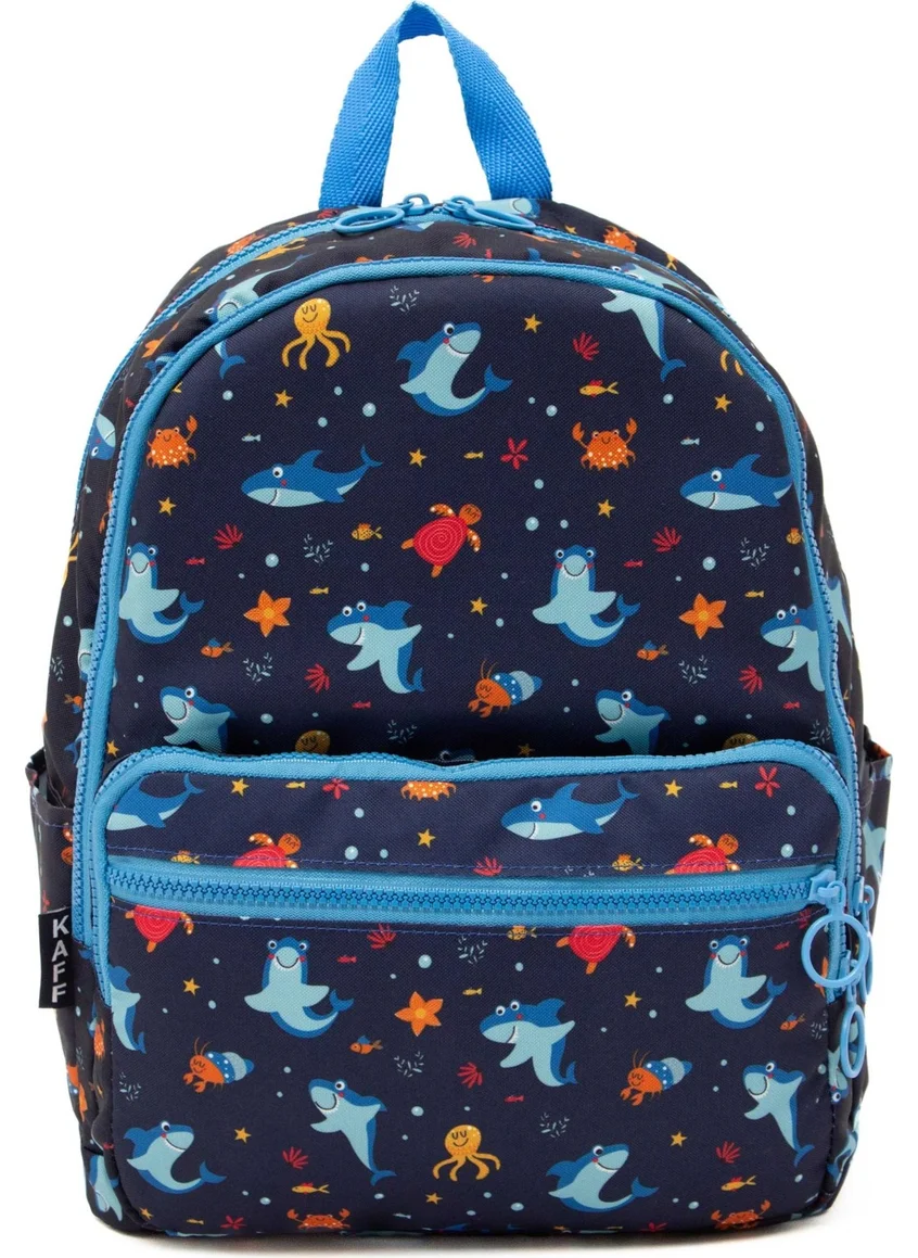 Kaff Whale Patterned Navy Blue 4 Compartment Water Resistant Boys Primary School Backpack - 020201