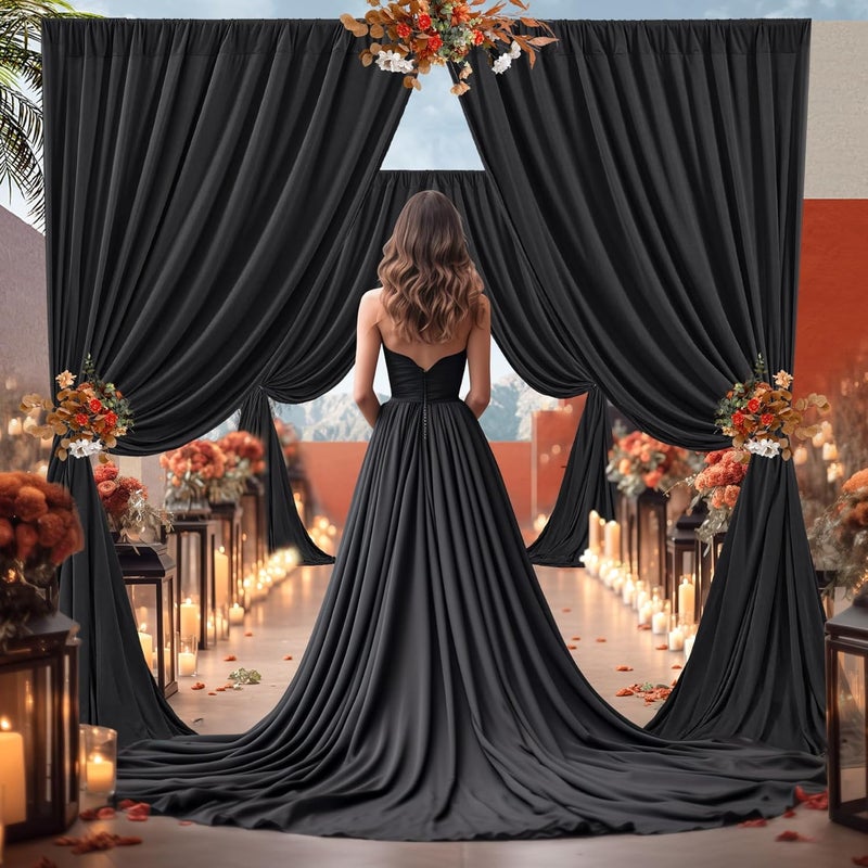 PARTISKY 16x10FT Black Backdrop Curtains for Wedding Parties, Wrinkle Free Polyester Photography Backdrop Drapes for Wedding Baby Shower Birthday Parties Stage Background Stand Decorations 4x10ft, 4 Panels - Image 5