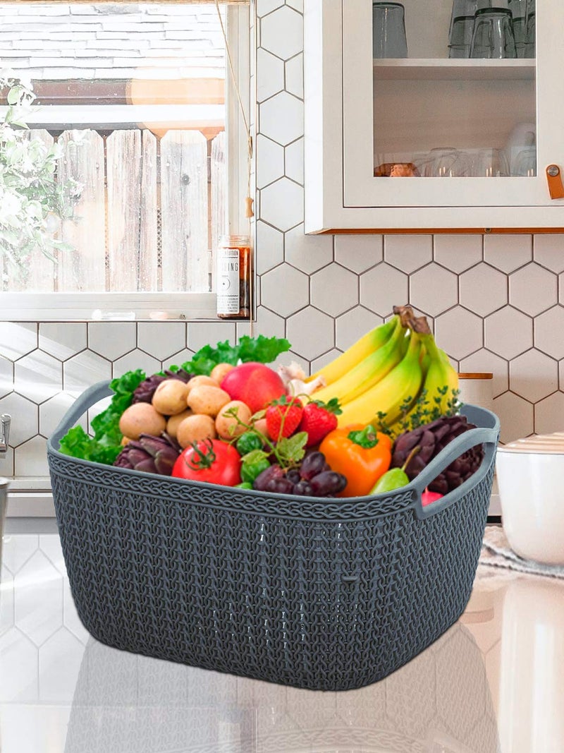 Kuber Industries Kuber Industries Q-6 Unbreakable Plastic Multipurpose Large Size Flexible Storage Baskets/Fruit Vegetable Bathroom Stationary Home Basket with Handles (Grey)  - Image 4