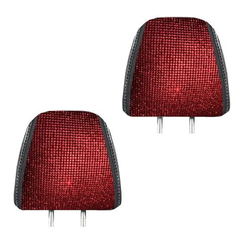 Qurbuns 2 PCS Bling Car Headrest Covers Sparkling Full Rhinestone Car Seat Head Rest Cover Breathable Soft Headrest Protector Bling Auto Interior Accessories Universal for Most Cars Red - Image 1