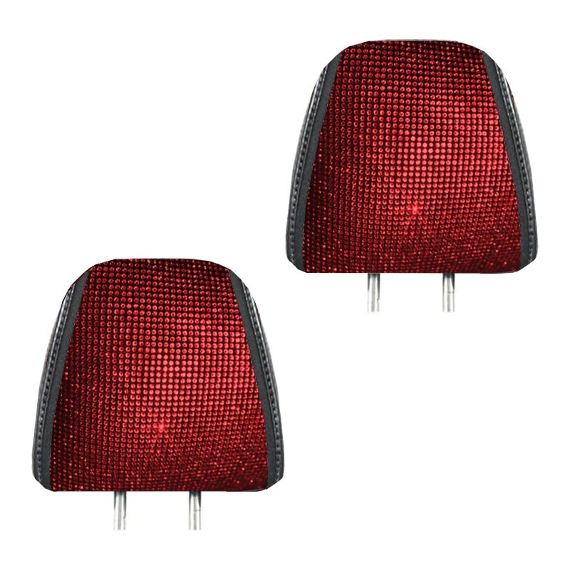 Qurbuns 2 PCS Bling Car Headrest Covers Sparkling Full Rhinestone Car Seat Head Rest Cover Breathable Soft Headrest Protector Bling Auto Interior Accessories Universal for Most Cars Red - Image 3