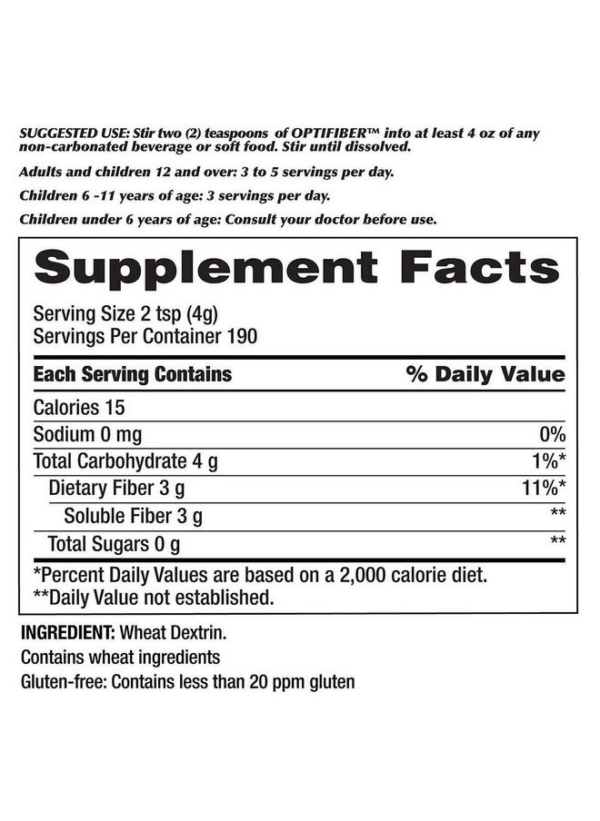 Kirkland Signature Optifiber Sugar Free Favor Free Gluten Free Non Thickening Net Wt. 760G/26.8 Oz (1.6 Lbs) (190 Servings)  - Image 3