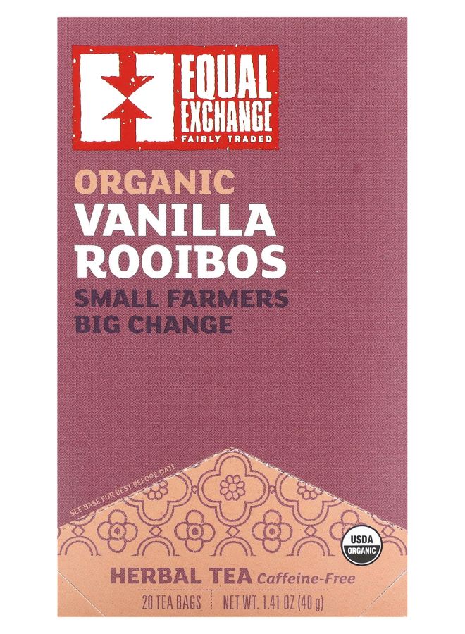 Equal Exchange Organic Vanilla Rooibos Herbal Tea Caffeine-Free 20 Tea Bags 1.41 oz (40 g)