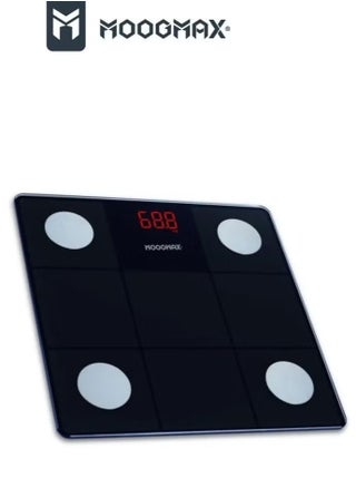 Moogmax Smart Fat Scale - A smart scale that features a smart display screen, carrying up to 150 kg, a phone application for follow-up, measuring the percentage of muscle, fat, bone and protein. black - pzsku/Z55694BA0F4ABD5BB32CEZ/45/_/1704422572/d56b1381-8422-44e6-b3c7-4031e4e393cc