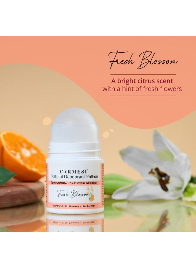 كارميسي مجموعة مزيل العرق الدوار لمنطقة تحت الإبط للنساء من Carmesi - إصداري "Glow Revive" و"Fresh Blossom" (50 مل × 2) | يقلل من التصبغات ويتحكم في الروائح | يحتوي على 2% (وزناً/وزناً) من حمض الساليسيليك - Image 3