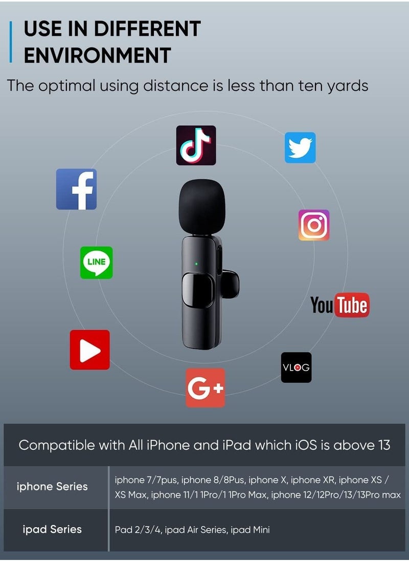 Generic - Wireless Microphone for iPhone Android Plug-Play Wireless Lavalier Microphone Clip on Microphone Auto Sync and Noise Reduction Lapel Microphone Systems for YouTube Facebook Interview Tiktok - Image 1