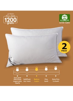 Donetella Cotton Pillow 2-Pieces (1200Gm Each) King Size Bed Pillow, 50 x 75 cm, With Luxury Down Alternative Filling And Skin-Friendly Satin Feel, Hotel Style, Medium Loft White  - Image 1