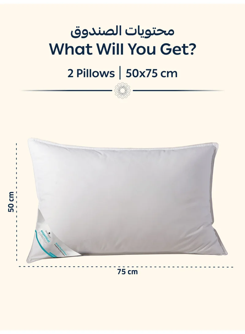 Donetella Cotton Pillow 2-Pieces (1200Gm Each) King Size Bed Pillow, 50 x 75 cm, With Luxury Down Alternative Filling And Skin-Friendly Satin Feel, Hotel Style, Medium Loft White