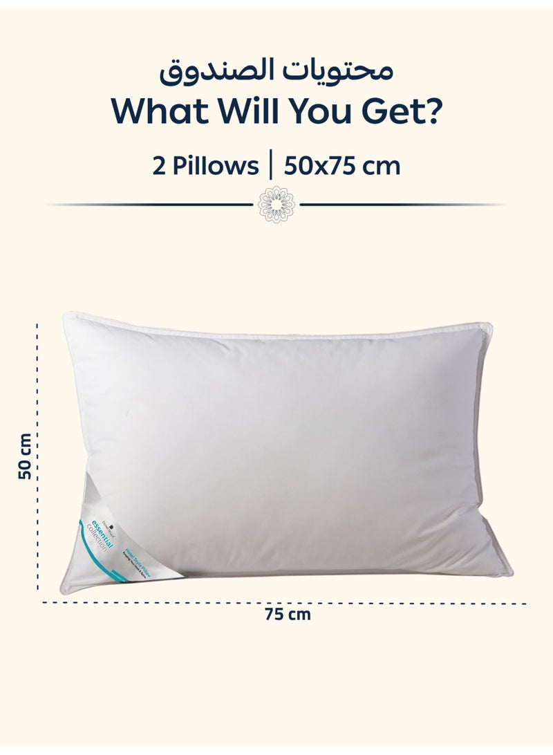 Donetella Cotton Pillow 2-Pieces (1200Gm Each) King Size Bed Pillow, 50 x 75 cm, With Luxury Down Alternative Filling And Skin-Friendly Satin Feel, Hotel Style, Medium Loft White - Image 2