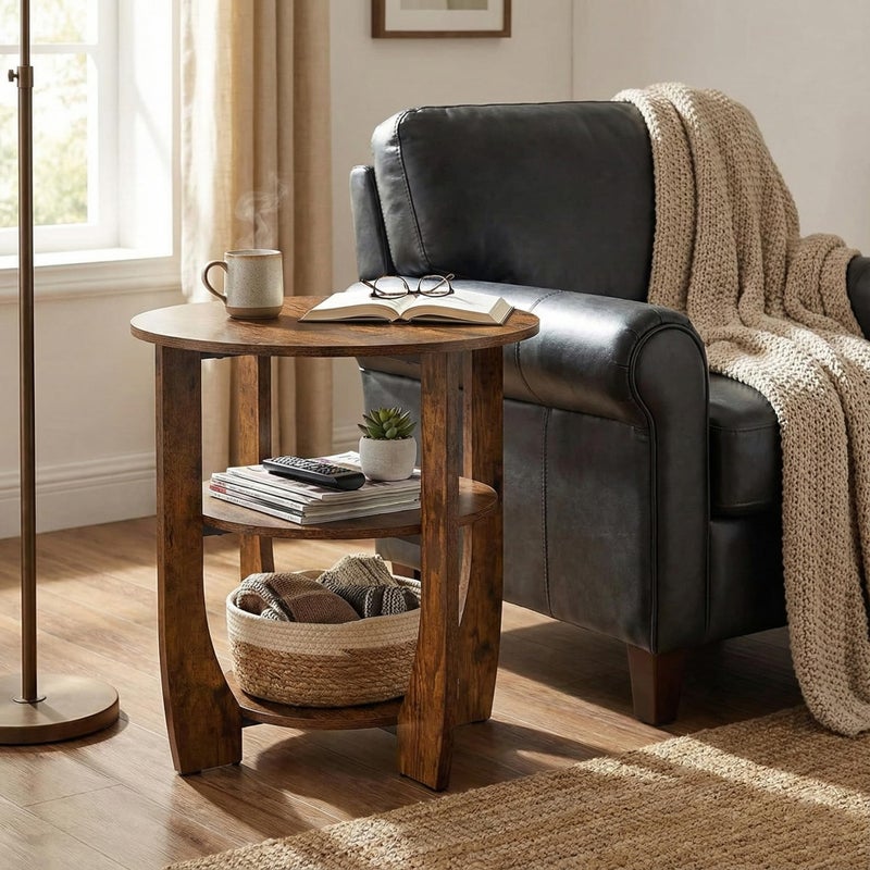 ZEXVIDA Round Side Table, 3-Tier End Table with Storage, 19.7 inch Rustic Brown Accent Table,Nightstand for Bedroom Living Room, Vintage Design for Couch, Sofa, Recliner, Small Space - Image 5