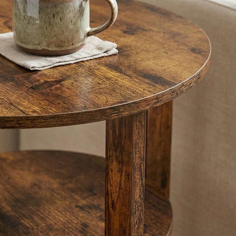 ZEXVIDA Round Side Table, 3-Tier End Table with Storage, 19.7 inch Rustic Brown Accent Table,Nightstand for Bedroom Living Room, Vintage Design for Couch, Sofa, Recliner, Small Space - Image 4