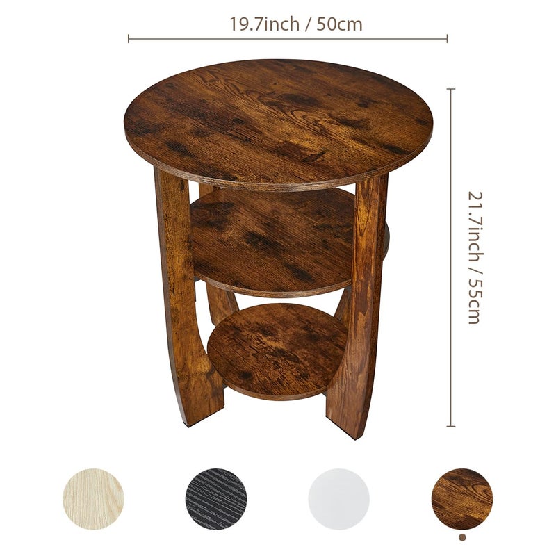 ZEXVIDA Round Side Table, 3-Tier End Table with Storage, 19.7 inch Rustic Brown Accent Table,Nightstand for Bedroom Living Room, Vintage Design for Couch, Sofa, Recliner, Small Space - Image 3