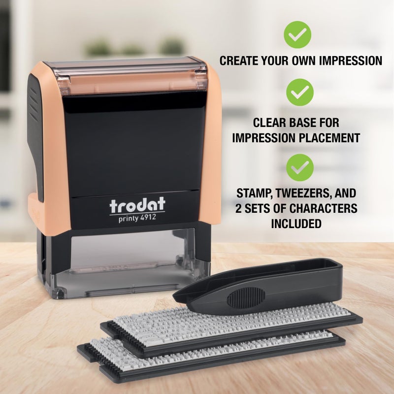 Trodat Printy 4912 Self Inking Do it Yourself (DIY) 4 line Personalized Custom Message or Address Stamp kit with Black Ink, Impression Size: 3/4â€ x 1-7/8â€ inch (Orange) - Image 2