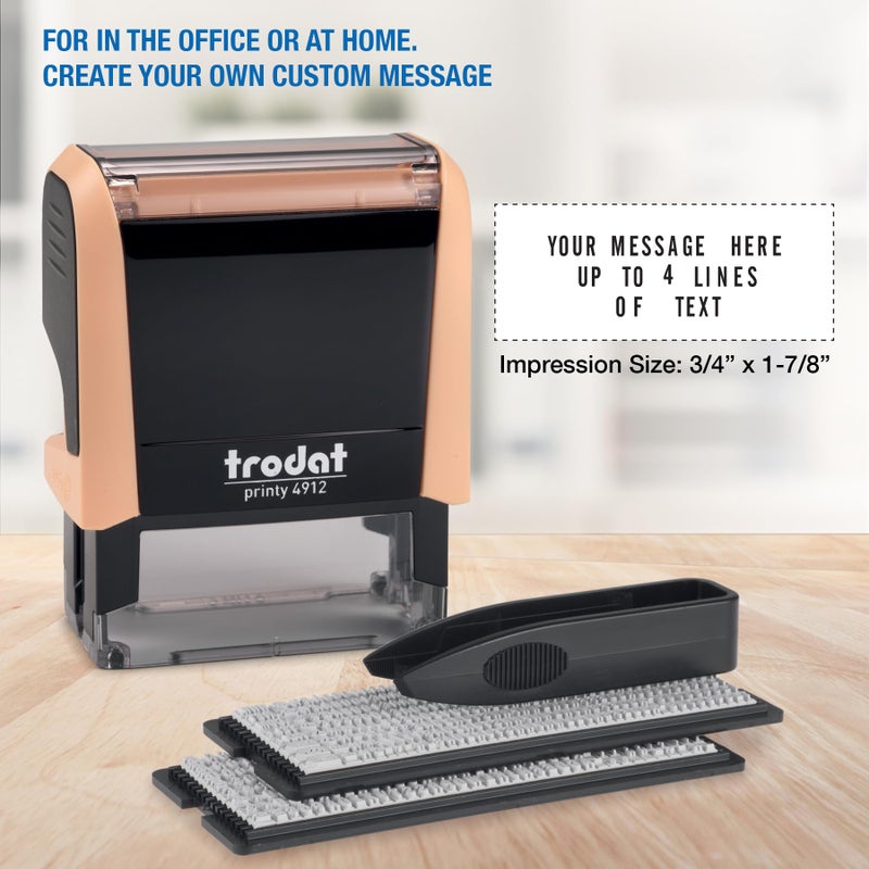 Trodat Printy 4912 Self Inking Do it Yourself (DIY) 4 line Personalized Custom Message or Address Stamp kit with Black Ink, Impression Size: 3/4â€ x 1-7/8â€ inch (Orange) - Image 3