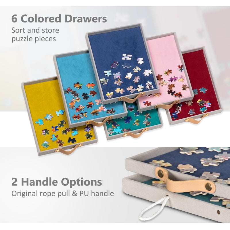 Becko US 1500-pc Tilting Puzzle Board with 6 Colored Drawers & Cover, Flannelette Puzzle Table with Embedded Stand, 3 Tilt Options, Puzzles Boards with Storage & Easel, for 1500 Pieces Puzzles (Gray) - Image 4