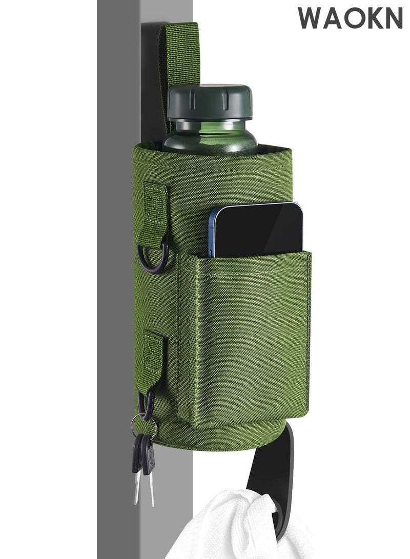 WAOKN Magnetic Water Bottle Holder Gym Water Bottle Carrier Bag with Phone Pocket Water Bottle Pouch Sleeve with Silicone Towel Buckle and Sling for Men Women Gym Accessories Organizer for Gym, Travel-Equipped with 6 magnets and silicone buckle（Green） - Image 1