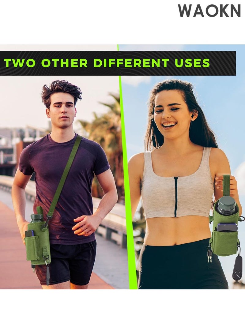 WAOKN Magnetic Water Bottle Holder Gym Water Bottle Carrier Bag with Phone Pocket Water Bottle Pouch Sleeve with Silicone Towel Buckle and Sling for Men Women Gym Accessories Organizer for Gym, Travel-Equipped with 6 magnets and silicone buckle（Green） - Image 2