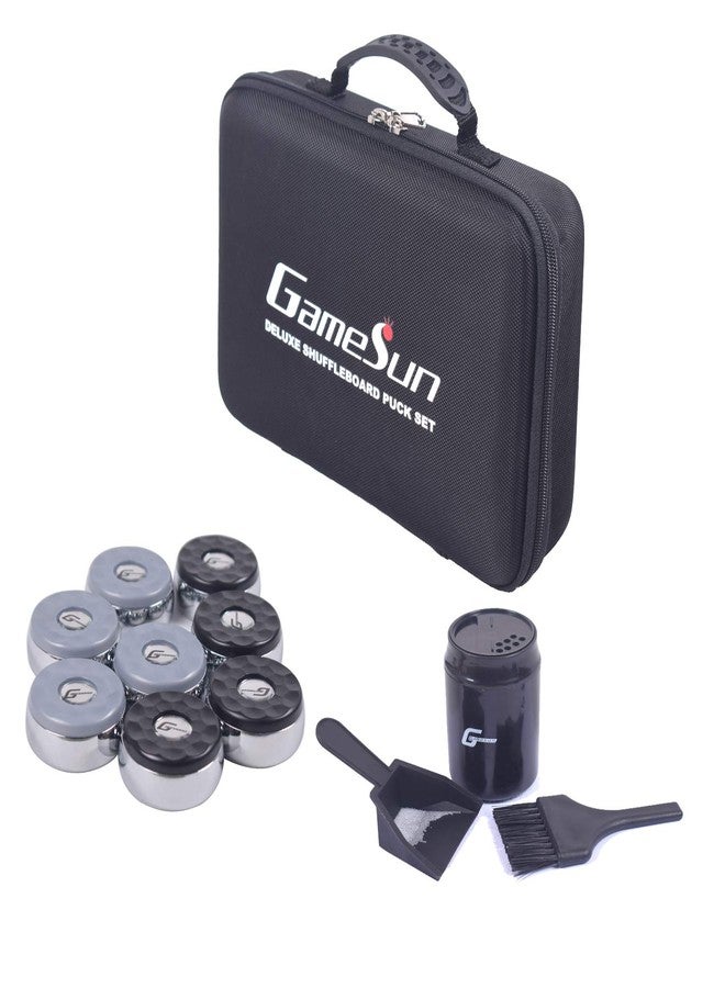 GAMESUN Shuffleboard Pucks (Set of 8) - 2 5/16" (58mm) with ABS Caps - Chrome, Black - Image 1