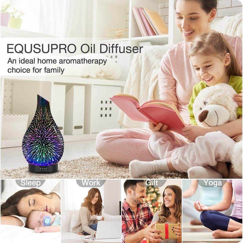 EQUSUPRO Essential Oil Diffuser 120ml Ultrasonic Aromatherapy Diffuser with Handmade Glass with Auto Shut-Off Protection 4 Timer Setting 7 Colors Changed LED Diffuser for Home Yoga Office Gifts for Women - Image 5