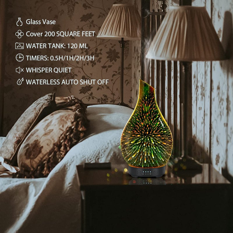 EQUSUPRO Essential Oil Diffuser 120ml Ultrasonic Aromatherapy Diffuser with Handmade Glass with Auto Shut-Off Protection 4 Timer Setting 7 Colors Changed LED Diffuser for Home Yoga Office Gifts for Women - Image 4