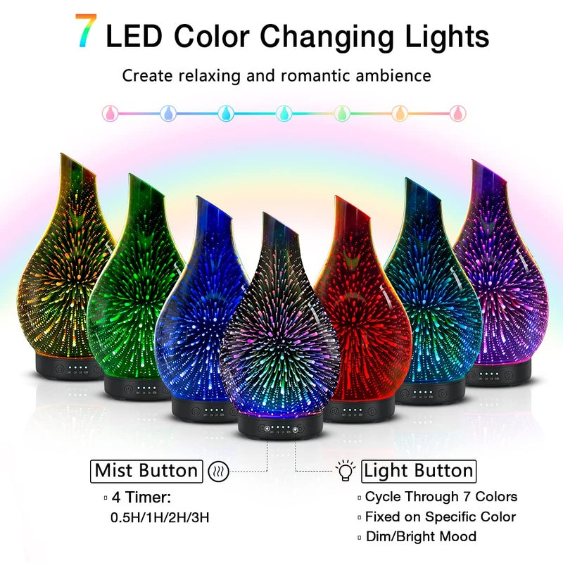 EQUSUPRO Essential Oil Diffuser 120ml Ultrasonic Aromatherapy Diffuser with Handmade Glass with Auto Shut-Off Protection 4 Timer Setting 7 Colors Changed LED Diffuser for Home Yoga Office Gifts for Women - Image 3