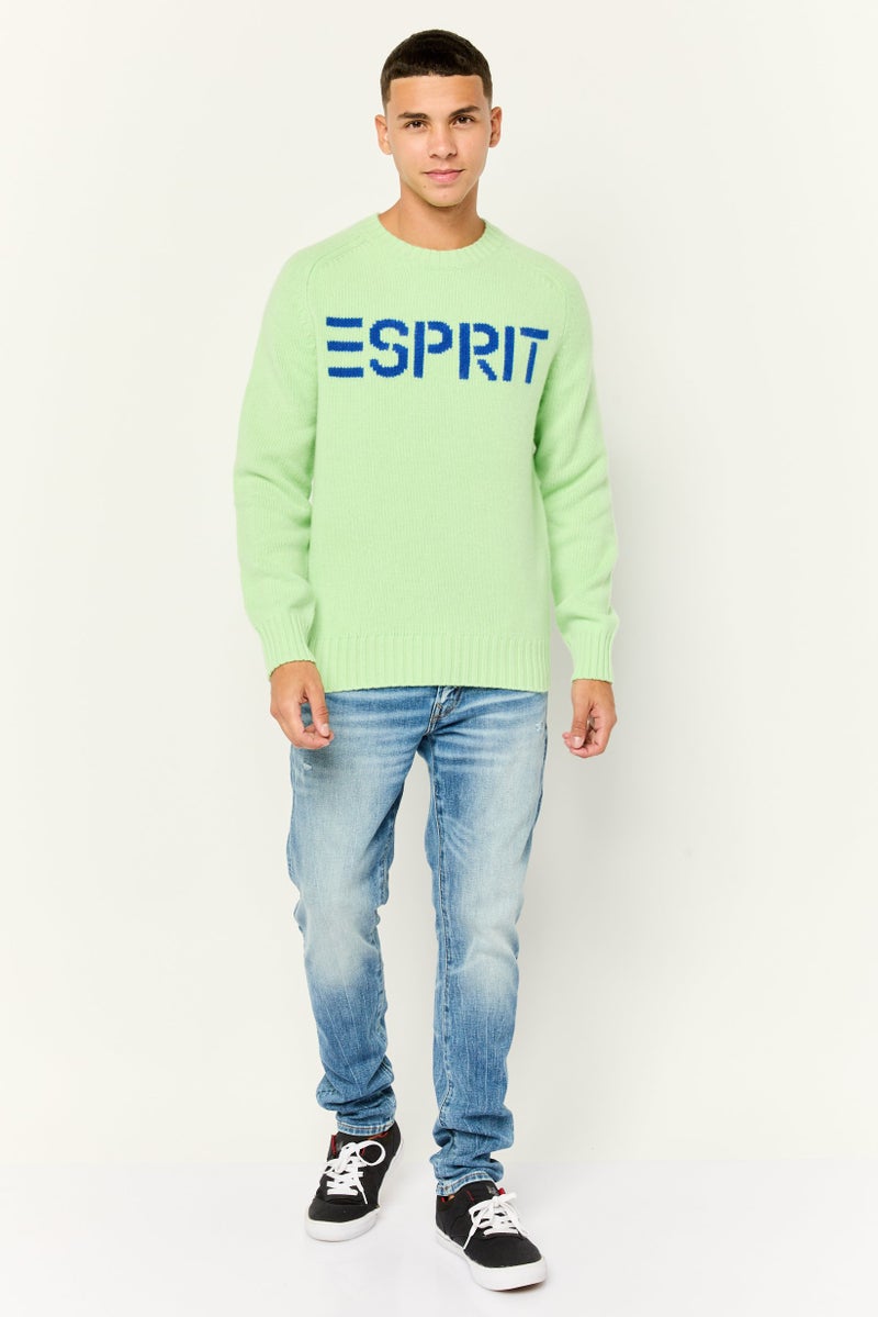 ESPRIT Men Ribbed Collar Long Sleeves Knitted Sweaters, Green - Image 4