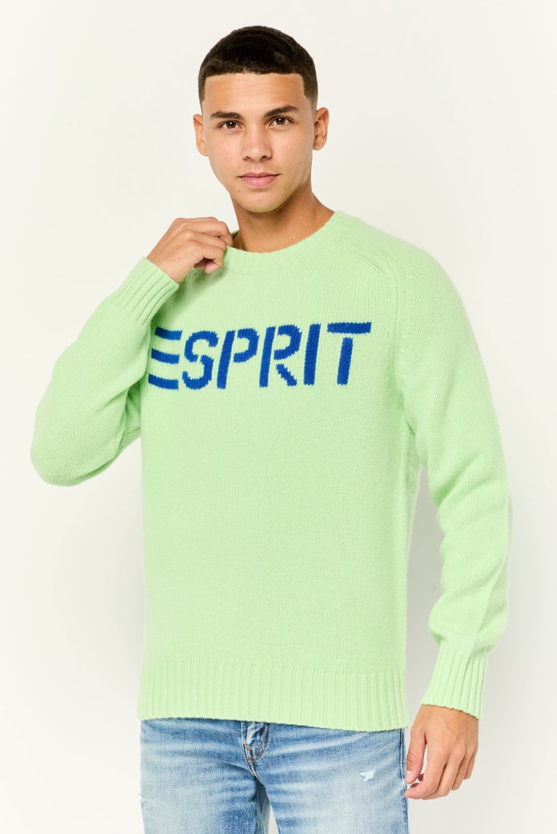 ESPRIT Men Ribbed Collar Long Sleeves Knitted Sweaters, Green - Image 1