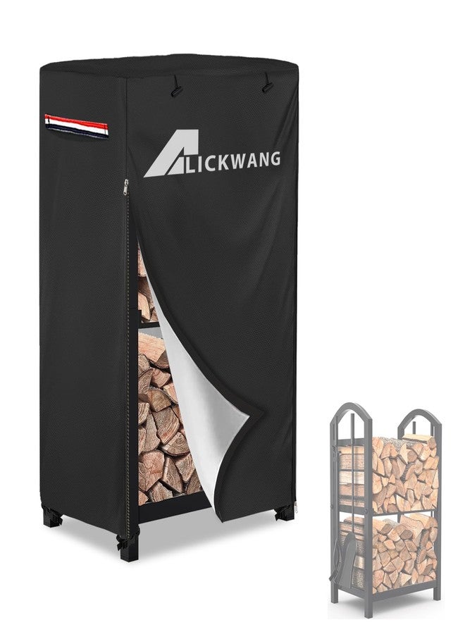 Alickwang 17 Inch Firewood Rack Cover,Heavy Duty 600D Waterproof Outdoor Firewood Storage Rack Cover,Cover for 2-Tiers Small Log Holders for Firewood.(14" D x 17" W x 30" H,Cover Only) - Image 1