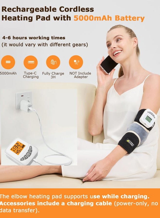 JOBYNA Cordless Elbow Heating Pad for Tennis Elbow Relief, 5000mAh Battery Arm Massager, 3-Level Vibration Massage, 104-140°F Adjustable Temp, 30/45/60Mins Timer, Type-C Cable & Storage Bag - Image 5